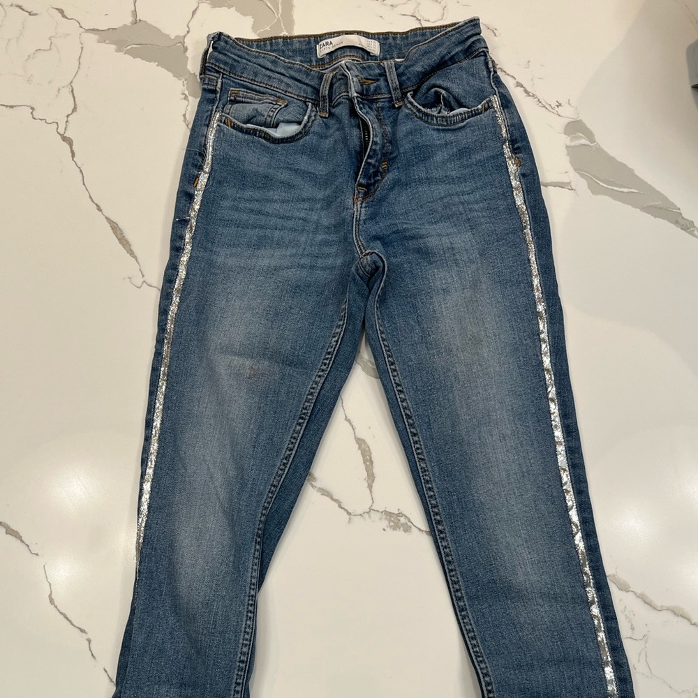 Zara Z1975 Embedded Mid Rise Skinny Jeans with Accents